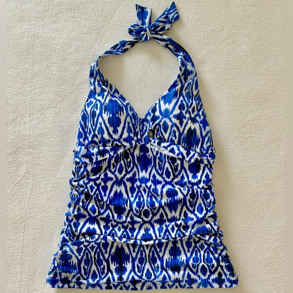 Lauren Ralph Lauren Tankini Top 6 Blue Ikat Ruched Swim Top Coastal Cruise Wear